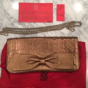 Sold! Carolina Herrera Bronze Metallic Clutch